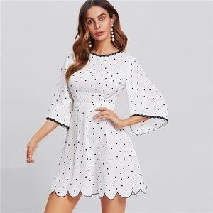 Polka dot scalloped backless dress